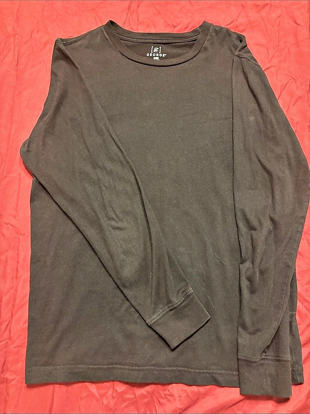 George Men's Relaxed Fit Cotton Crewneck Long-Sleeve T-Shirt Black Small